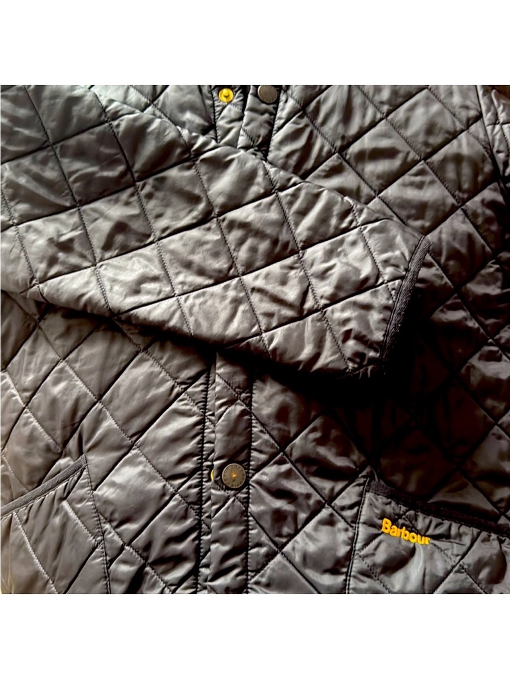 Barbour Dark Blue Quilted Jacket with Gold Logo Detailing - Picture 5 of 5